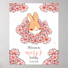 Affiche anniversaire personnalisé lapin fleurs ポスター