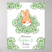 Affiche anniversaire personnalisé lapin fleurs ポスター (正面)