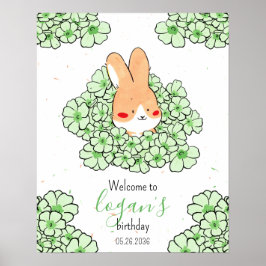 Affiche anniversaire personnalisé lapin fleurs ポスター