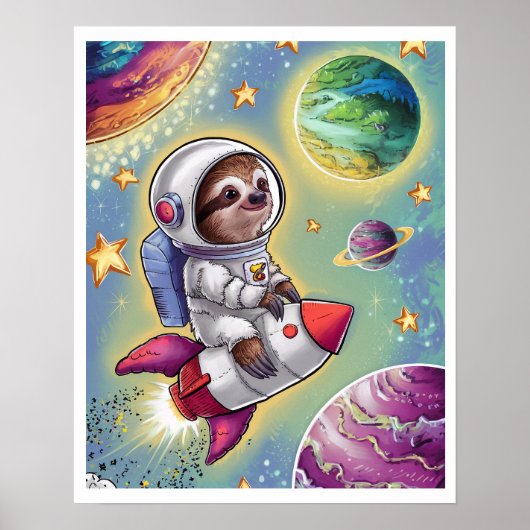 Affiche Boho Illustration Paresseux dans l'Espace ポスター (正面)