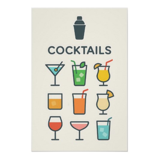 Affiche Cocktails - martini, mojito, pina colada ポスター (正面)
