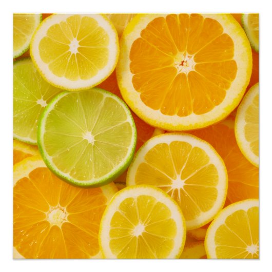 Affiche encadrée motif agrumes – Citron, orange et ポスター (正面)