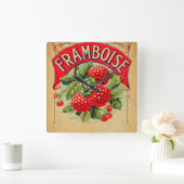 Affiche framboise, fruit, strawberry, raspberry, s スクエア壁時計 (ホーム)