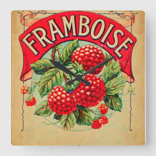 Affiche framboise, fruit, strawberry, raspberry, s スクエア壁時計 (正面)