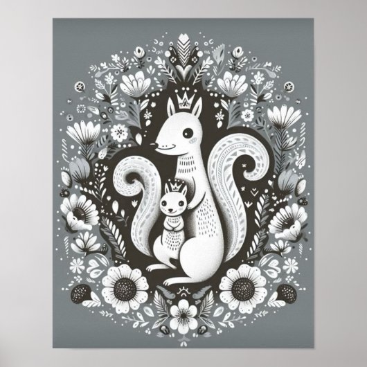 Affiche illustration folk art “Ecureuil“ ポスター (正面)