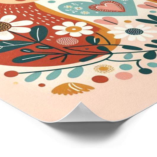 Affiche illustration folk art motif « écureuils » ポスター (角)