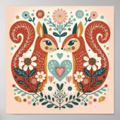 Affiche illustration folk art motif « écureuils » ポスター (正面)