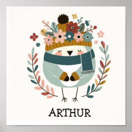 Affiche illustration folk art motif “oiseau“ ポスター