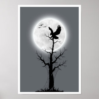 Affiche Landscape moon, tree & eagle wall art ポスター
