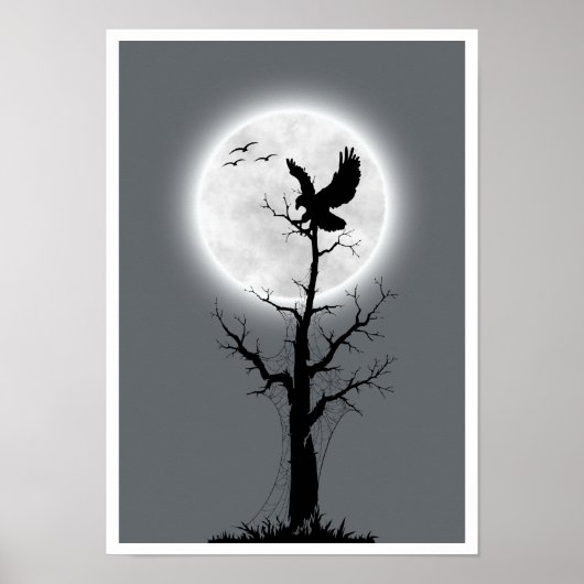 Affiche Landscape moon, tree & eagle wall art ポスター (正面)