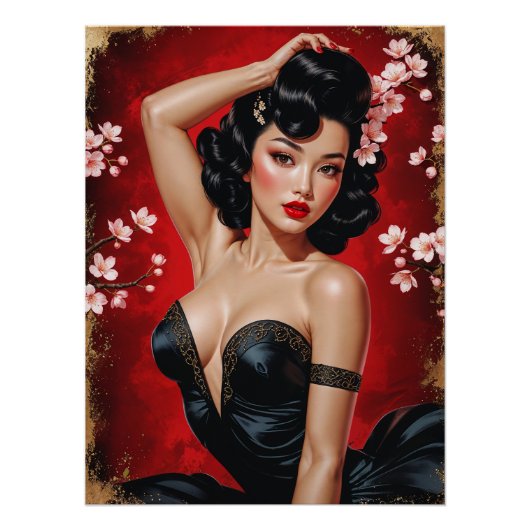 Affiche Pin-Up Asiatique Cerisier en fleur🌸  ポスター (正面)