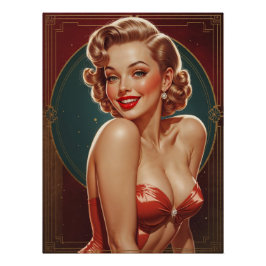 Affiche Pin-up Blonde Inspirée Art Déco ポスター