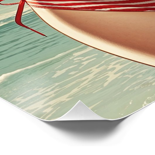 Affiche Pin-Up Brune en Bikini Rayé Rouge et Blanc ポスター (コーナー)