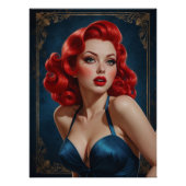 Affiche Pin-up Rousse Inspirée Art Déco ポスター (正面)