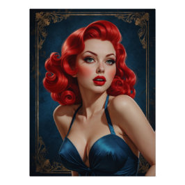 Affiche Pin-up Rousse Inspirée Art Déco ポスター