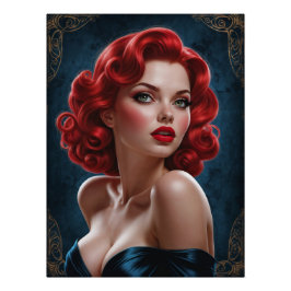 Affiche Pin-up Rousse Inspirée Art Déco ポスター
