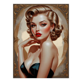 Affiche Portrait Pin-up Blonde Inspirée Art Déco ポスター