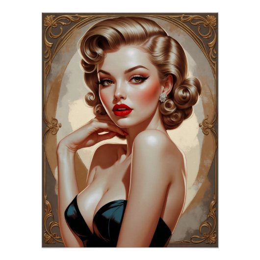 Affiche Portrait Pin-up Blonde Inspirée Art Déco ポスター (正面)