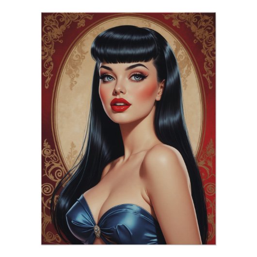 Affiche Portrait Pin-up Brune à Frange ポスター (正面)