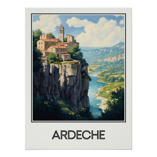 Affiche vintage Ardèche, village perché ポスター (正面)