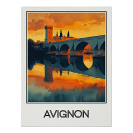 Affiche vintage Avignon, coucher de soleil sur le  ポスター