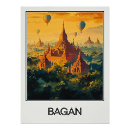 Affiche vintage Bagan, temples et montgolfières au ポスター