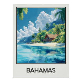 Affiche vintage Bahamas, cabane sur plage tropical ポスター