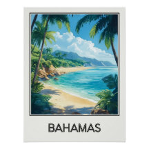 Affiche vintage Bahamas, plage paradisiaque et eau