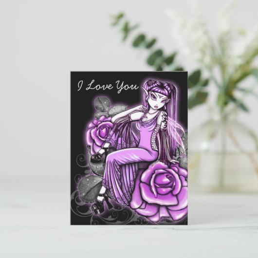 "Affinity" Pink Rose Fairy Art Avery Postcard ポストカード (スタンド正面)