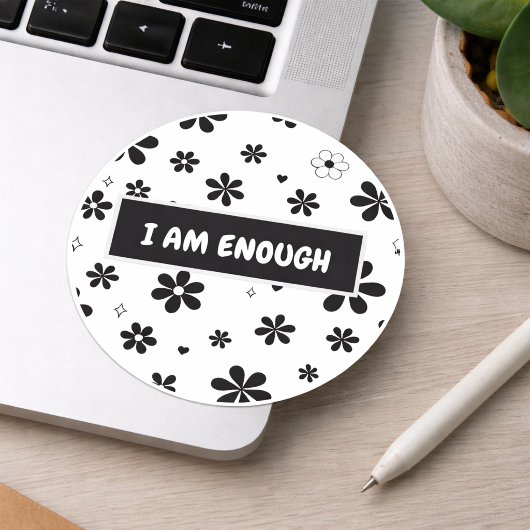Affirmation Sticker | Black Floral Motivational ラウンドシール