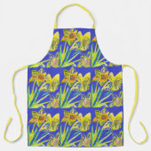 affodil水彩花黄色ブルー抽象芸術 エプロン (正面)