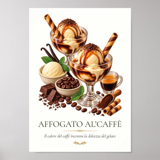 Affogato al'caffè – Vintage Italian Dessert ポスター (正面)