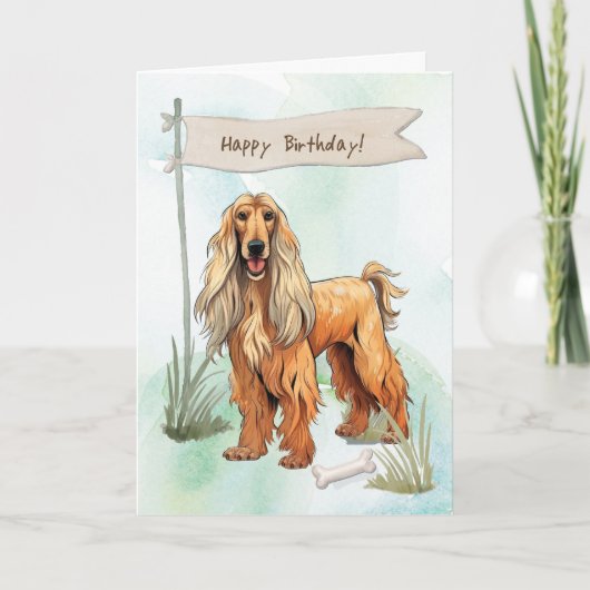 Afghan Hound Breed Dog Under Birthday Sign カード (正面)