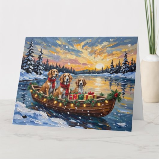 Afghan Hound Christmas Boat Holiday カード (正面)