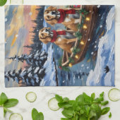 Afghan Hound Christmas Boat Holiday キッチンタオル (折り畳み)