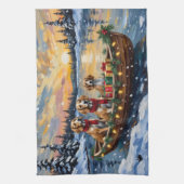 Afghan Hound Christmas Boat Holiday キッチンタオル (縦)