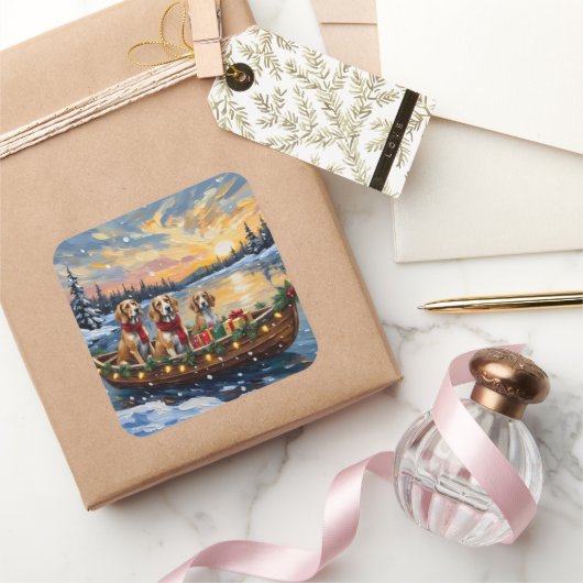 Afghan Hound Christmas Boat Holiday スクエアシール (ギフト)