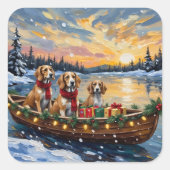 Afghan Hound Christmas Boat Holiday スクエアシール (正面)