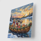 Afghan Hound Christmas Boat Holiday スクエア壁時計 (傾斜)