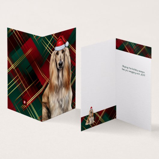 Afghan Hound Christmas Dog with Holiday Plaid (内部&外部)