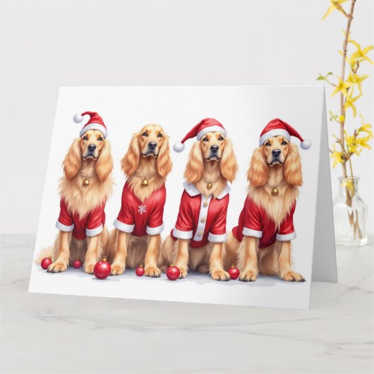 Afghan Hound Christmas Dress Santa Hat カード (黄色い花)