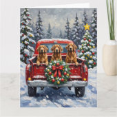 Afghan Hound Christmas Red Truck Holiday カード (正面)