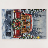 Afghan Hound Christmas Red Truck Holiday ジグソーパズル (横)