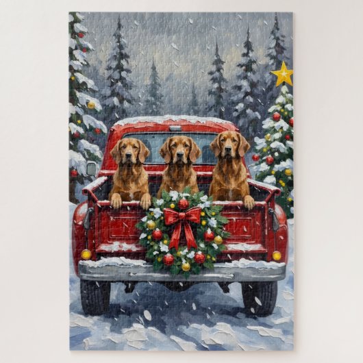 Afghan Hound Christmas Red Truck Holiday ジグソーパズル (縦)
