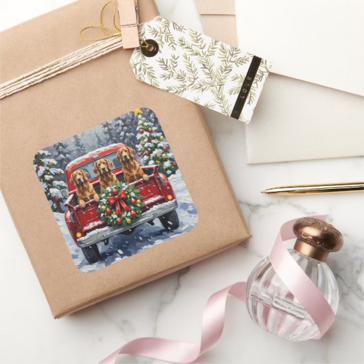 Afghan Hound Christmas Red Truck Holiday スクエアシール (ギフト)