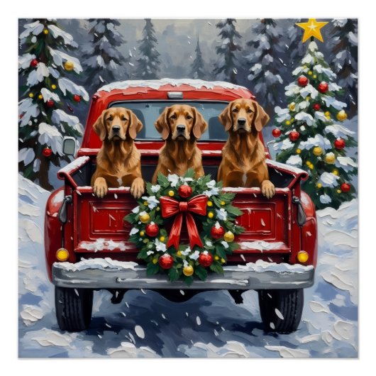 Afghan Hound Christmas Red Truck Holiday ポスター (正面)