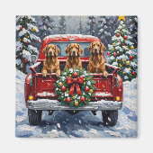 Afghan Hound Christmas Red Truck Holiday マグネット (正面)