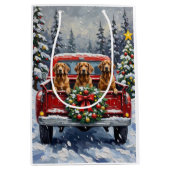 Afghan Hound Christmas Red Truck Holiday ミディアムペーパーバッグ (正面)