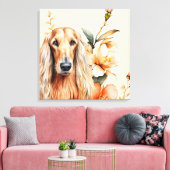 Afghan Hound Dog and Peach Lilies キャンバスプリント (インサイチュ (リビング))
