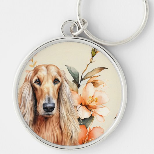 Afghan Hound Dog and Peach Lilies キーホルダー (正面)